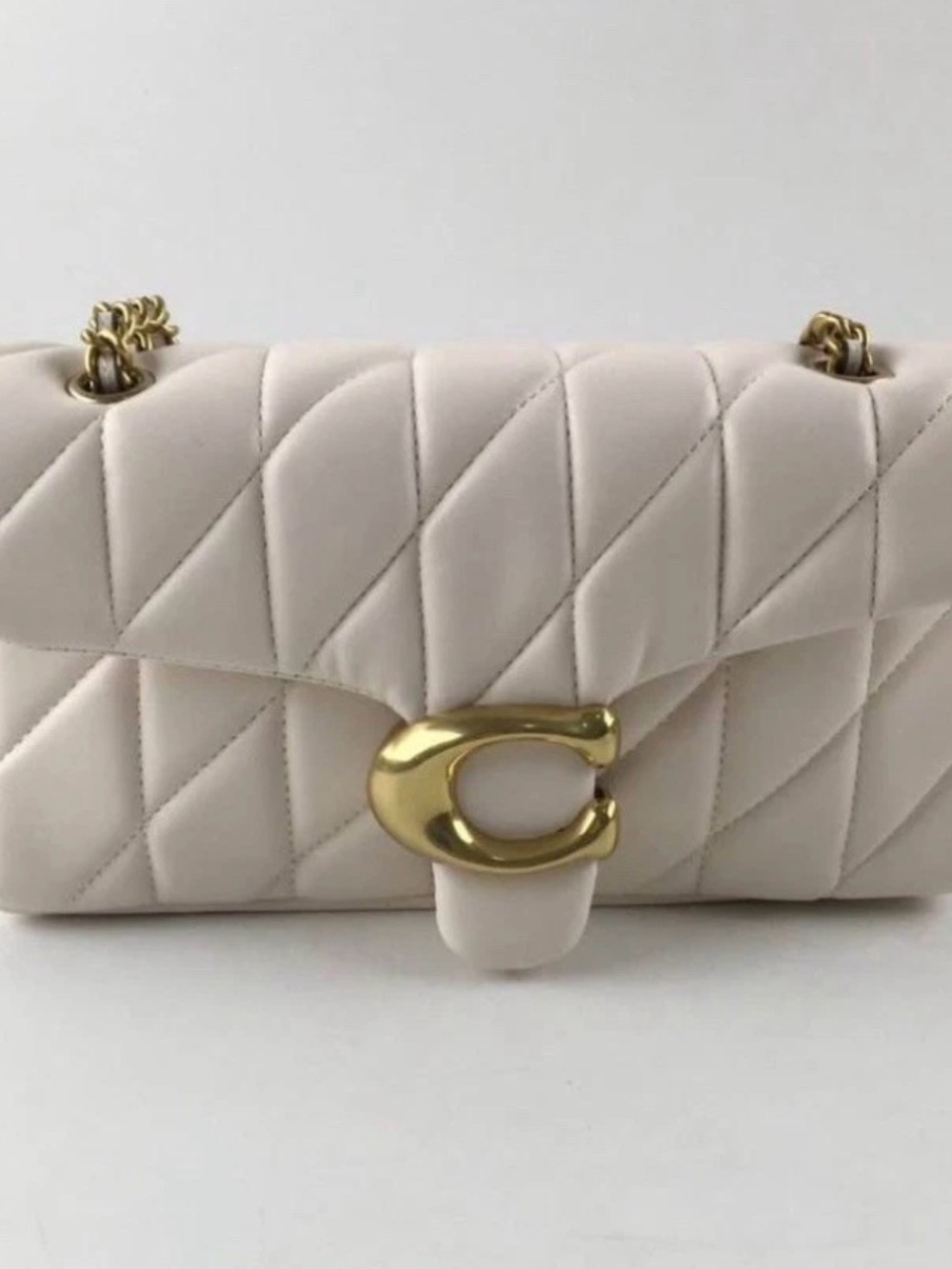 Coach Quilted Cream Shoulder Bag with Gold C-Clasp